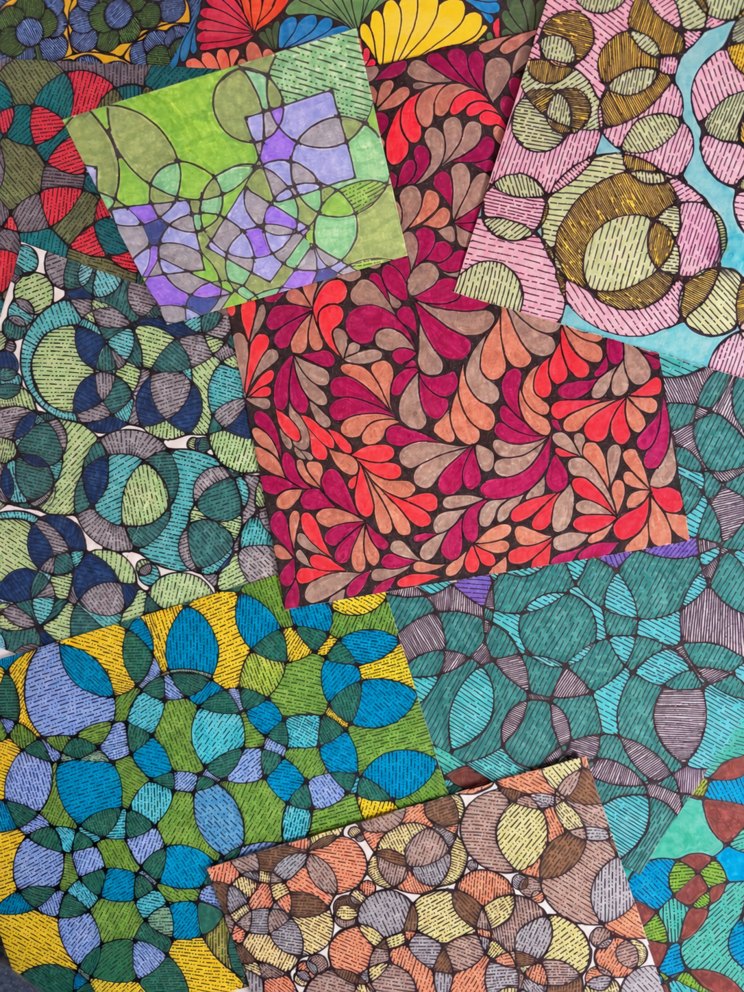 Collage of colorful original abstract patterns by Helmamay Studios
