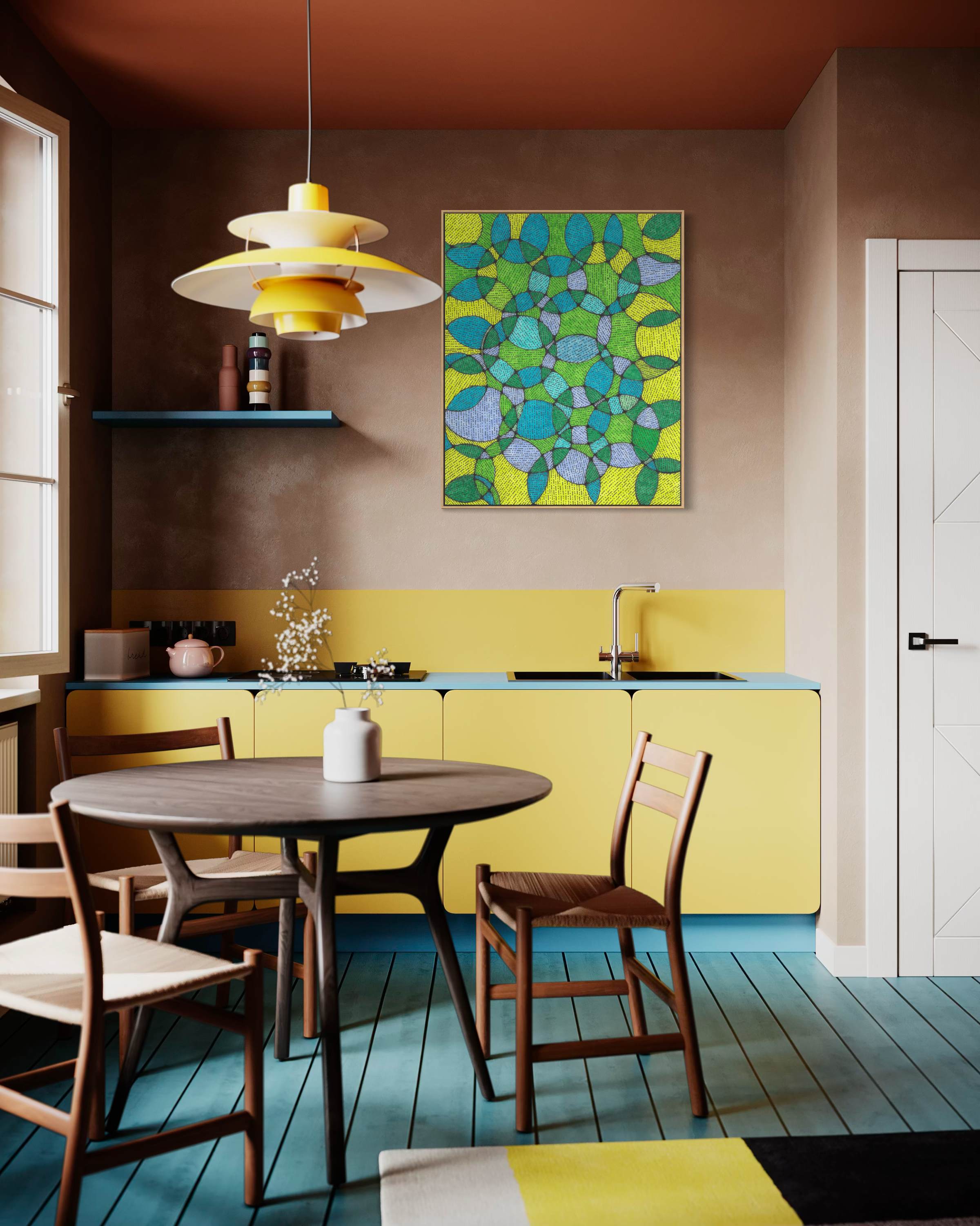 Pomona in a colorful kitchen