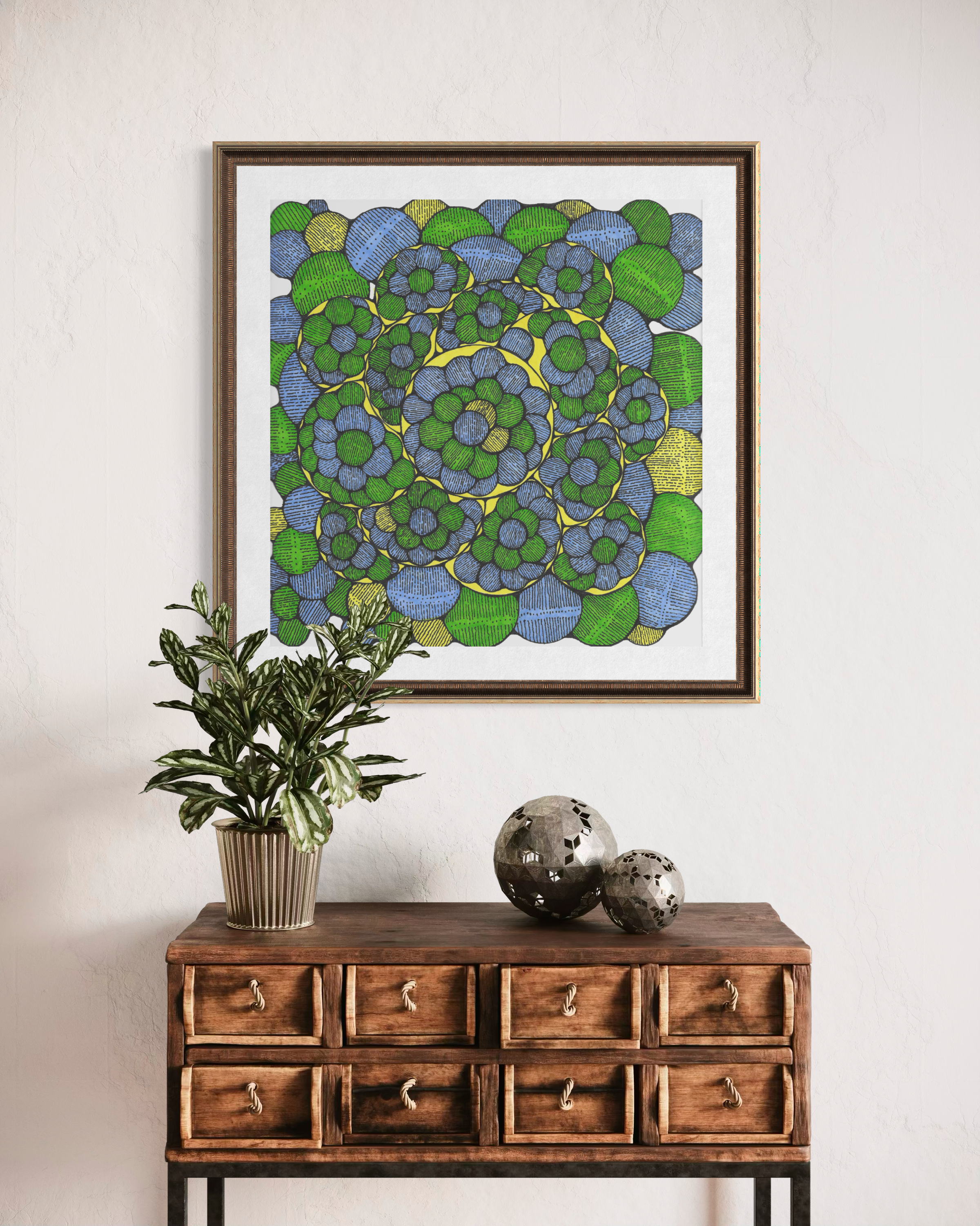 Calyce above a wooden dresser